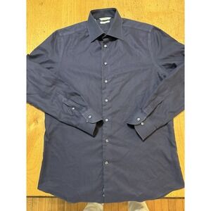 SuitSupply Traveller Dress Shirt Men 39 15 1/2 Slim Fit  Navy Blue Long Sleeve